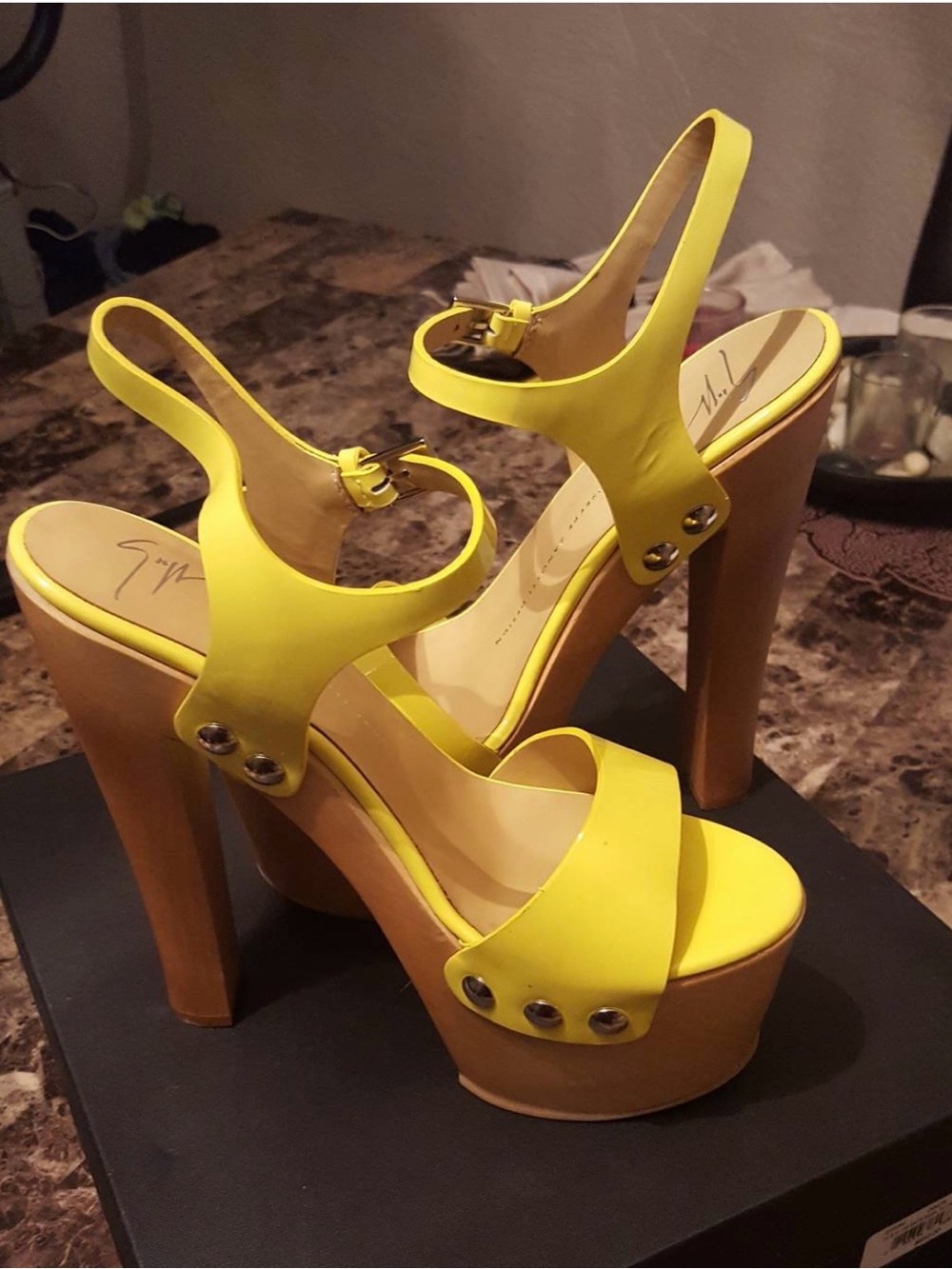 Yellow Platform Slingback Heels - Women's Statement Sandals